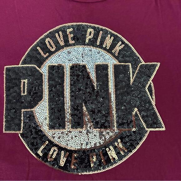 Pink Victorias Secret T-Shirt Logo Spellout Sequins Tee - Picture 2 of 3